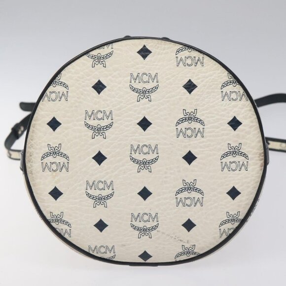 MCM Vicetos Logogram Shoulder Bag PVC Leather White Auth 114486 - Picture 6 of 16